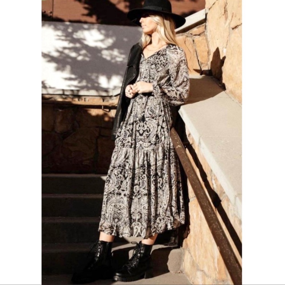 NWT Anthropologie OPT Long Sleeve Paisley Print Ruffle Dress Cottagecore XSmall
